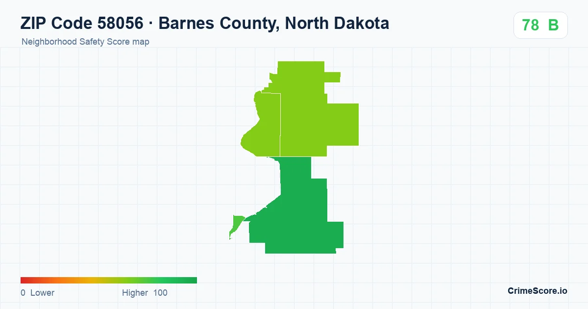 ZIP Code 58056 in Barnes County, North Dakota neighborhood Safety Score map