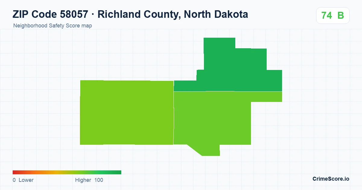 ZIP Code 58057 in Richland County, North Dakota neighborhood Safety Score map