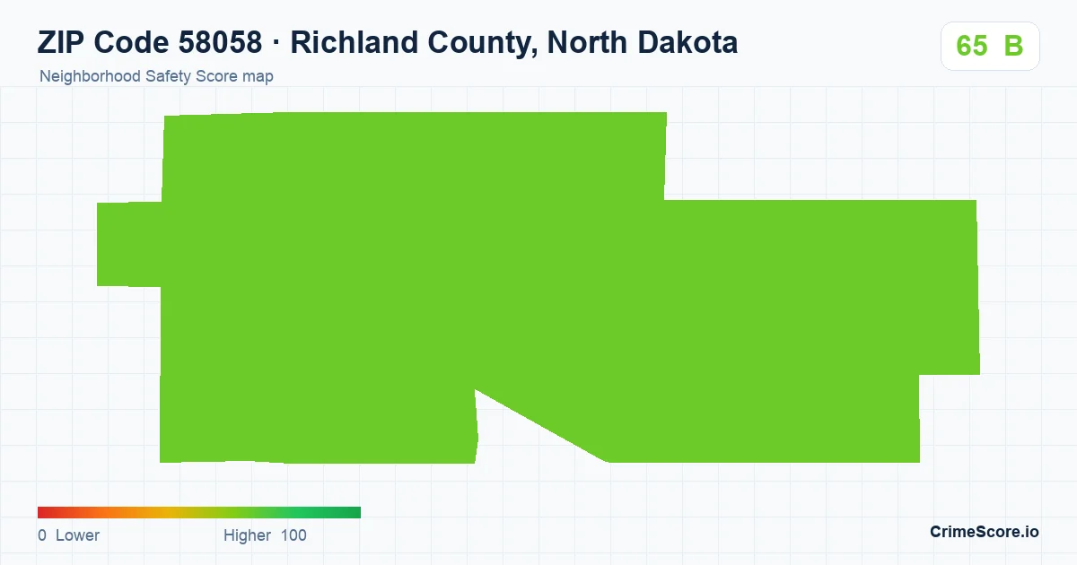 ZIP Code 58058 in Richland County, North Dakota neighborhood Safety Score map