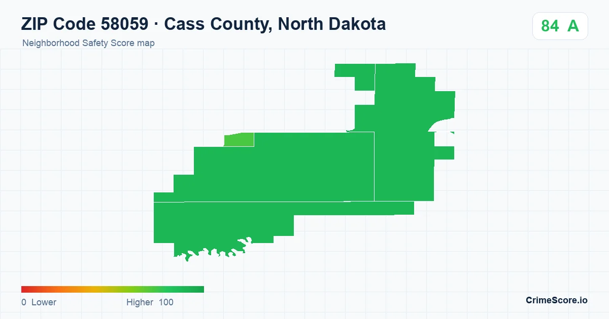 ZIP Code 58059 in Cass County, North Dakota neighborhood Safety Score map
