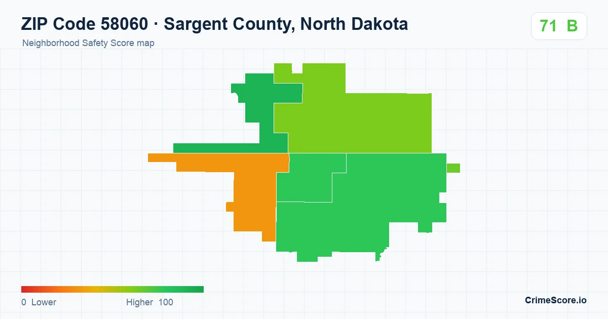 ZIP Code 58060 in Sargent County, North Dakota neighborhood Safety Score map