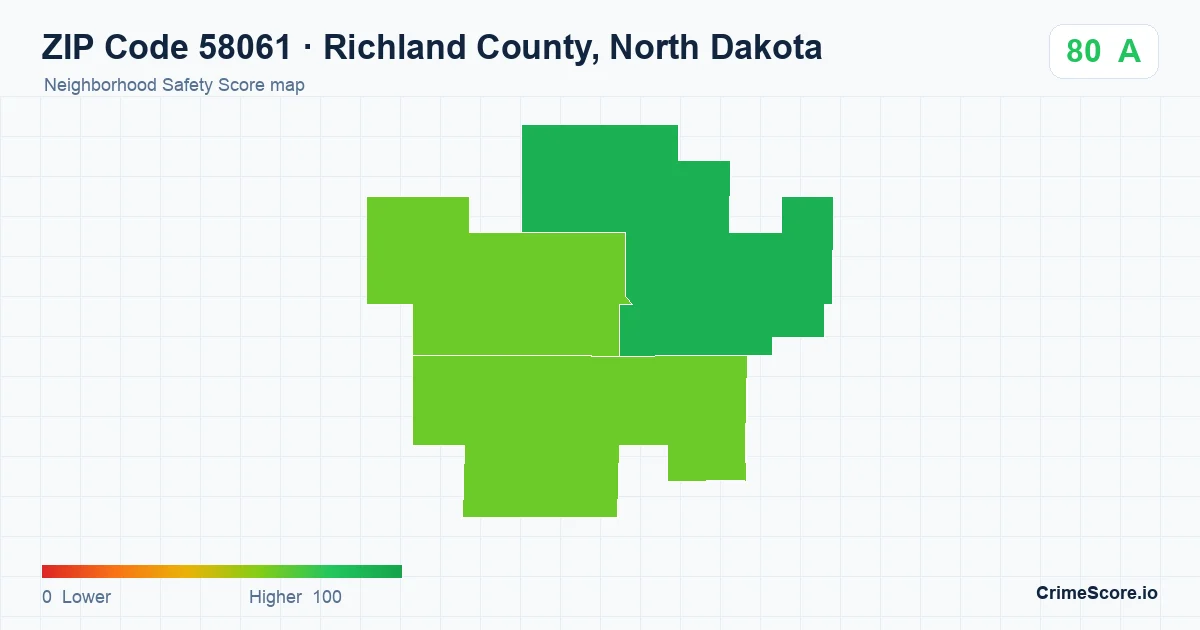 ZIP Code 58061 in Richland County, North Dakota neighborhood Safety Score map