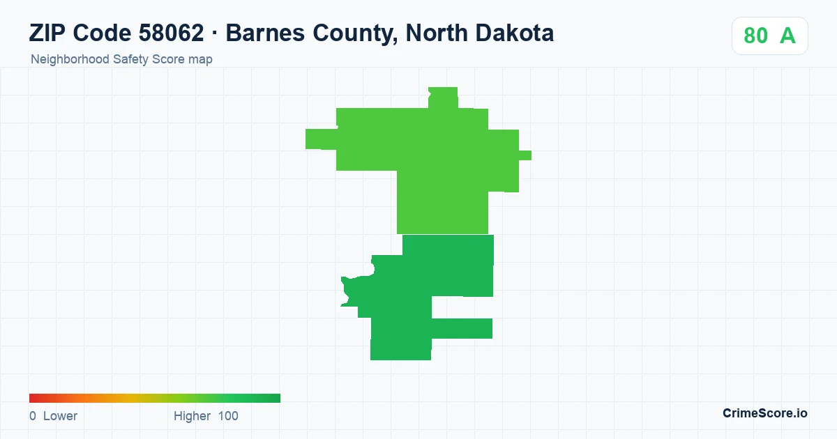 ZIP Code 58062 in Barnes County, North Dakota neighborhood Safety Score map