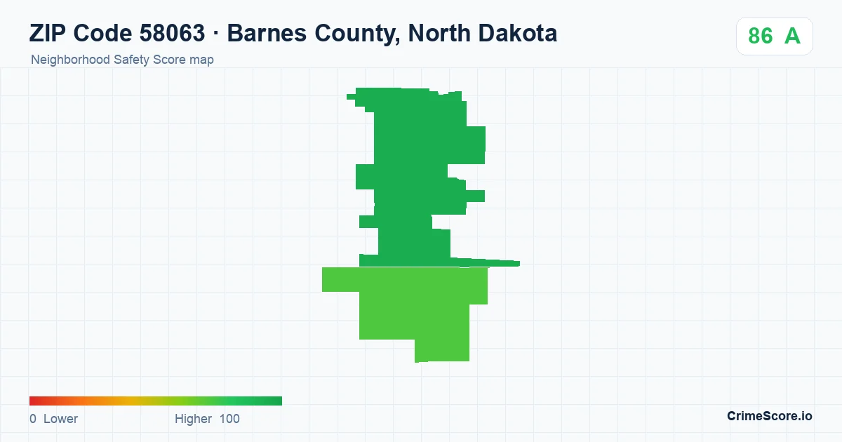 ZIP Code 58063 in Barnes County, North Dakota neighborhood Safety Score map
