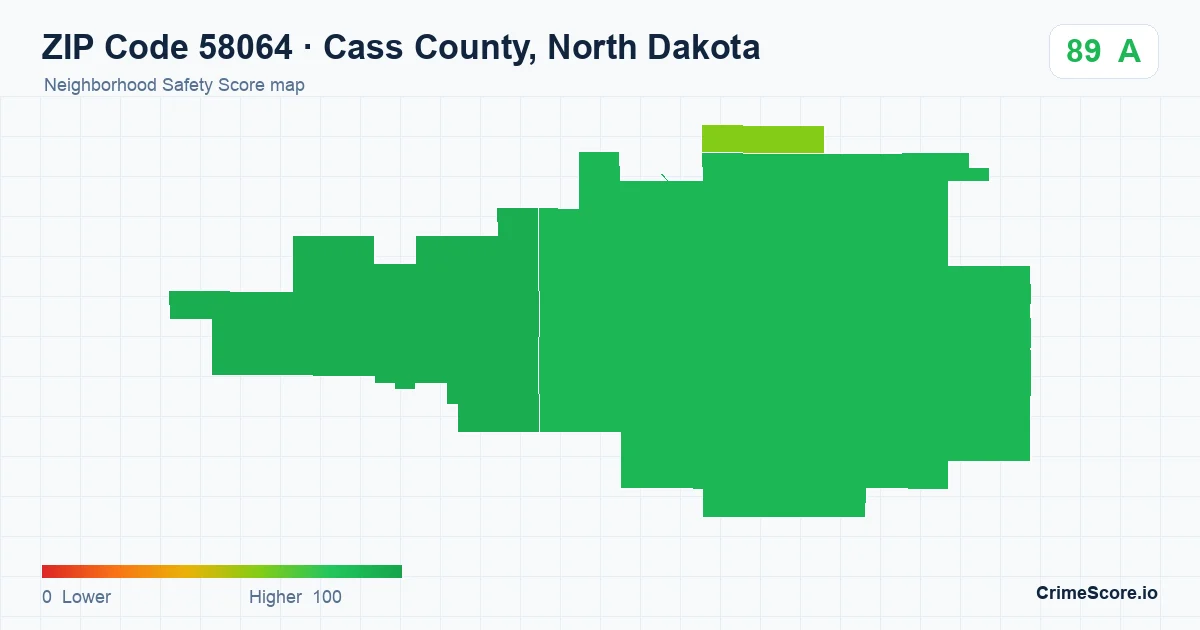 ZIP Code 58064 in Cass County, North Dakota neighborhood Safety Score map