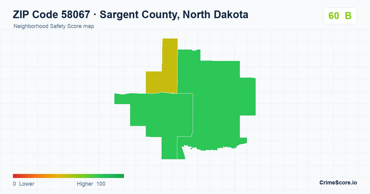 ZIP Code 58067 in Sargent County, North Dakota neighborhood Safety Score map