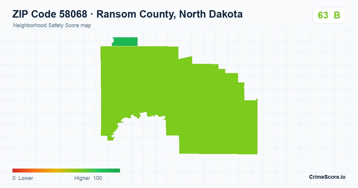 ZIP Code 58068 in Ransom County, North Dakota neighborhood Safety Score map