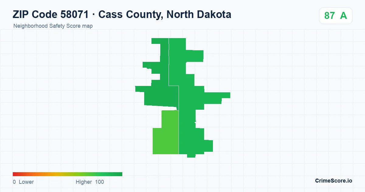 ZIP Code 58071 in Cass County, North Dakota neighborhood Safety Score map
