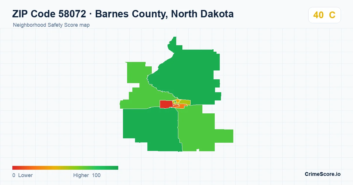 ZIP Code 58072 in Barnes County, North Dakota neighborhood Safety Score map