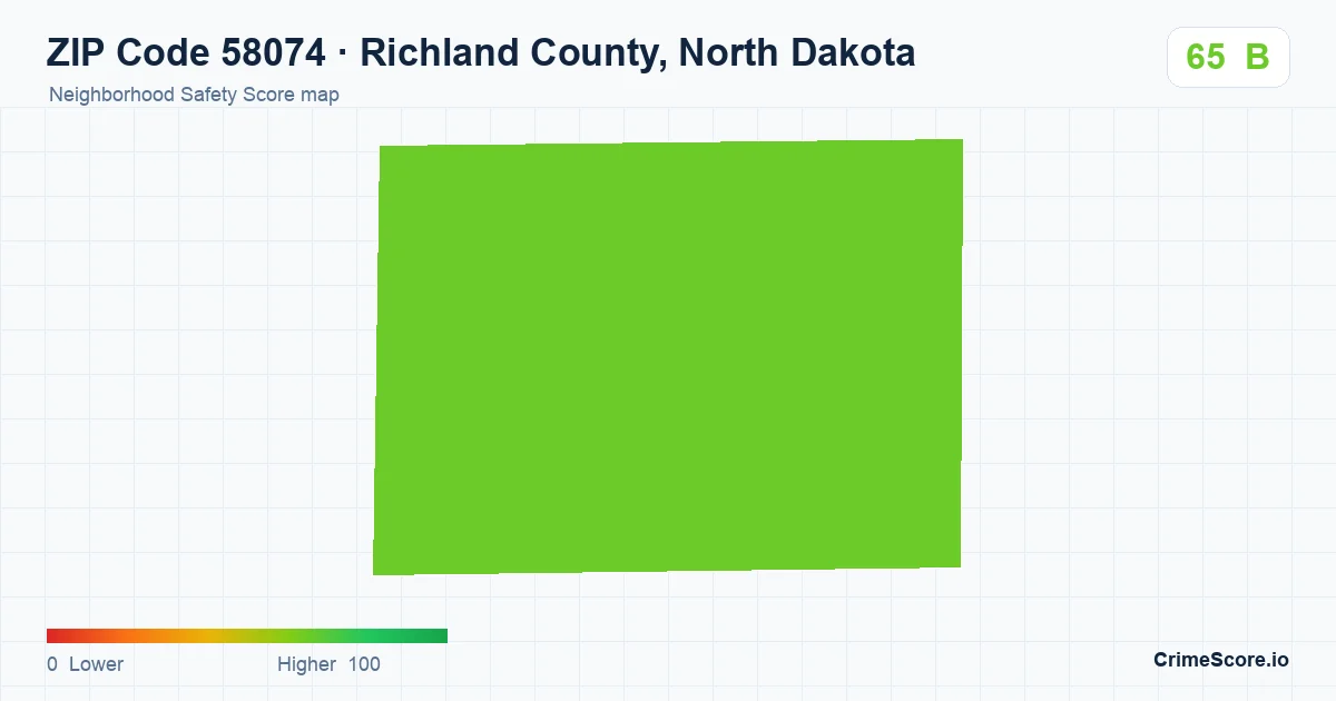 ZIP Code 58074 in Richland County, North Dakota neighborhood Safety Score map