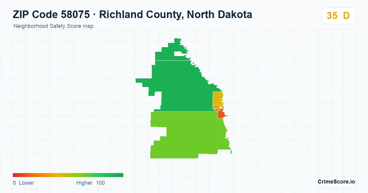 ZIP Code 58075 in Richland County, North Dakota neighborhood Safety Score map