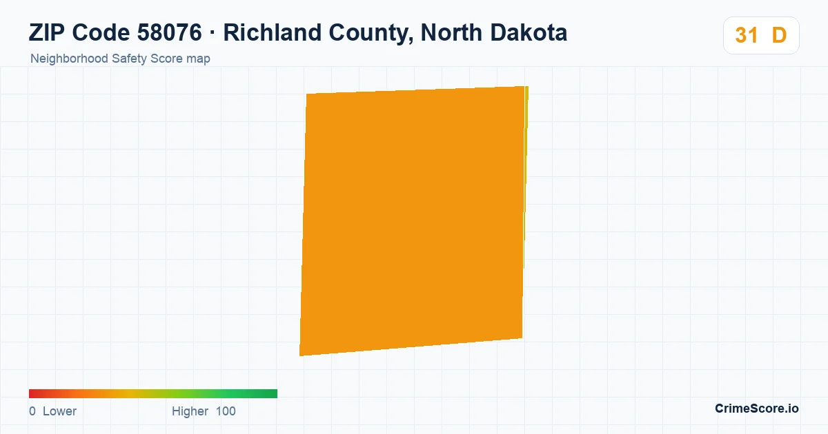ZIP Code 58076 in Richland County, North Dakota neighborhood Safety Score map
