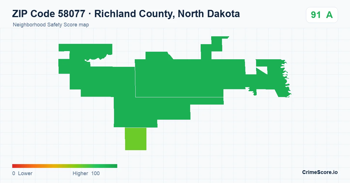 ZIP Code 58077 in Richland County, North Dakota neighborhood Safety Score map