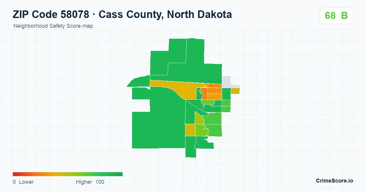 ZIP Code 58078 in Cass County, North Dakota neighborhood Safety Score map