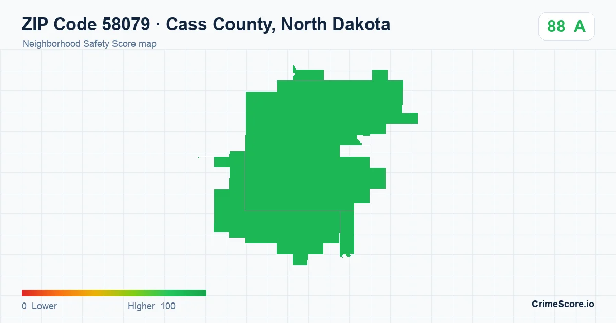 ZIP Code 58079 in Cass County, North Dakota neighborhood Safety Score map