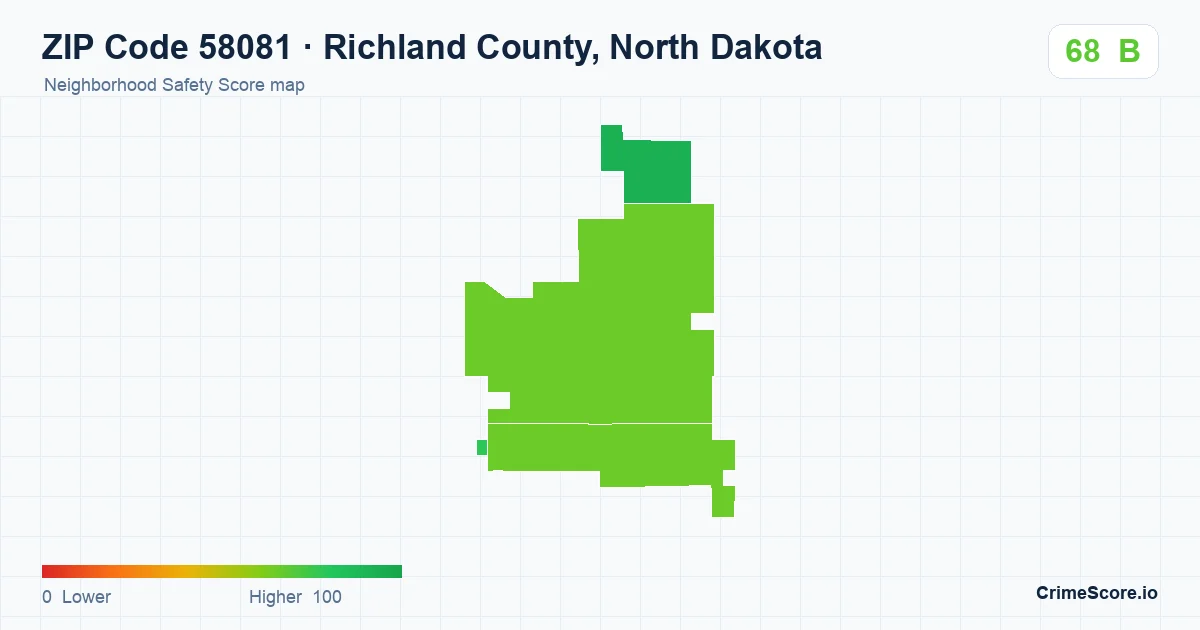 ZIP Code 58081 in Richland County, North Dakota neighborhood Safety Score map