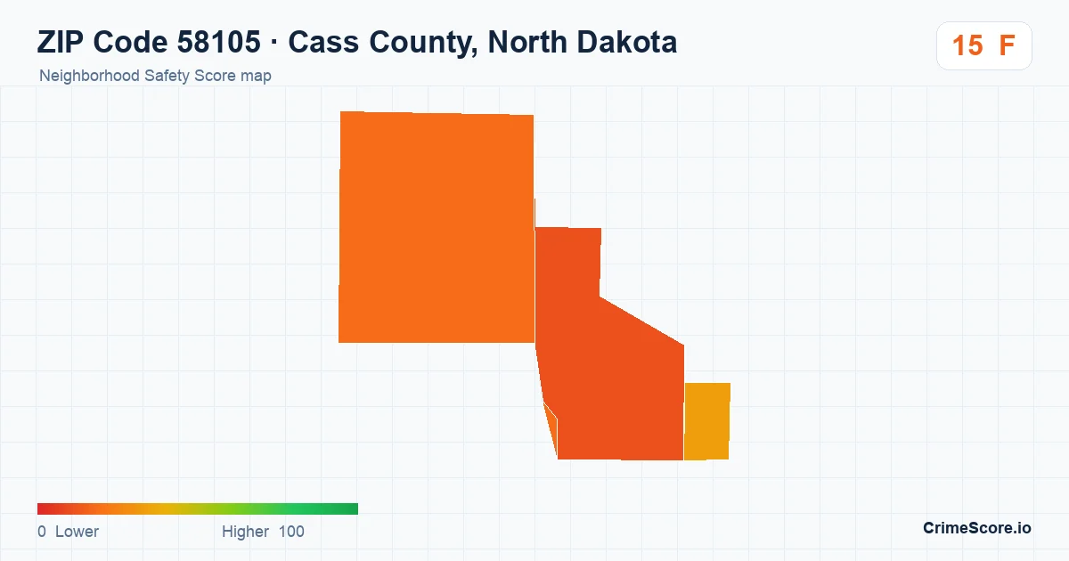 ZIP Code 58105 in Cass County, North Dakota neighborhood Safety Score map