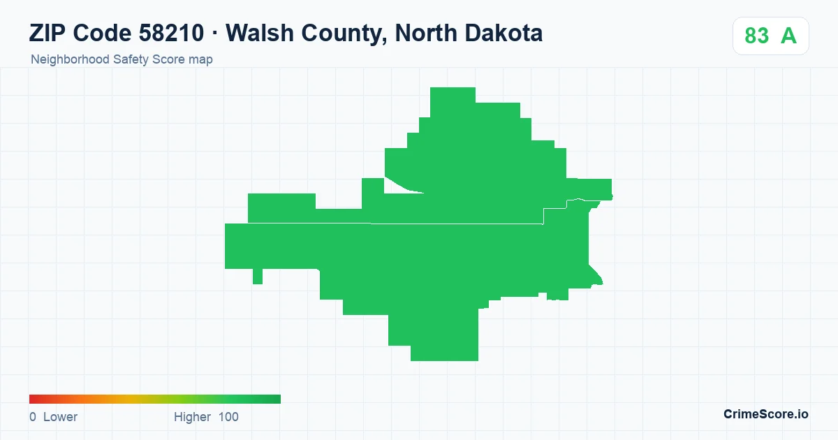 ZIP Code 58210 in Walsh County, North Dakota neighborhood Safety Score map