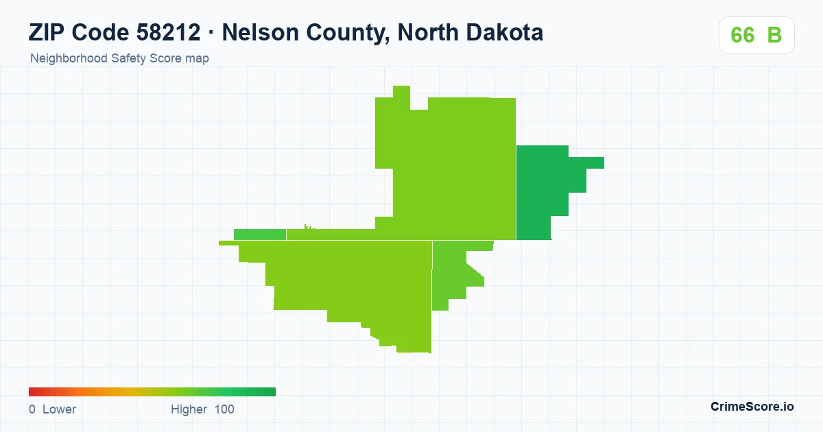 ZIP Code 58212 in Nelson County, North Dakota neighborhood Safety Score map