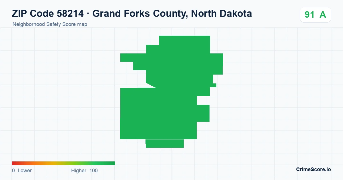 ZIP Code 58214 in Grand Forks County, North Dakota neighborhood Safety Score map