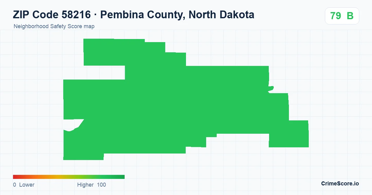 ZIP Code 58216 in Pembina County, North Dakota neighborhood Safety Score map