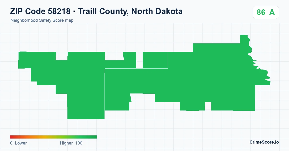 ZIP Code 58218 in Traill County, North Dakota neighborhood Safety Score map