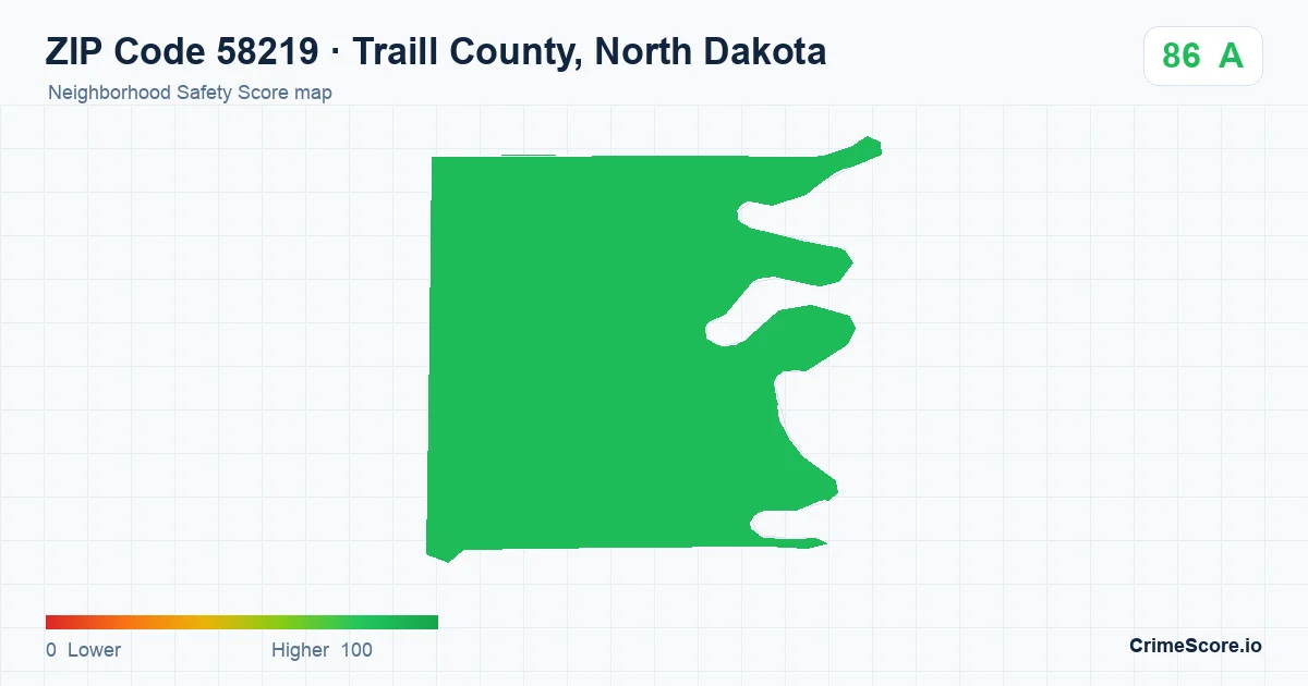 ZIP Code 58219 in Traill County, North Dakota neighborhood Safety Score map