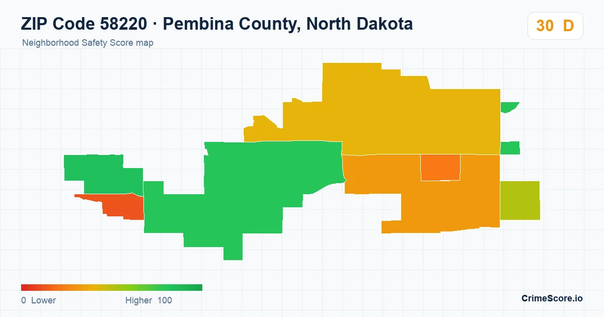 ZIP Code 58220 in Pembina County, North Dakota neighborhood Safety Score map