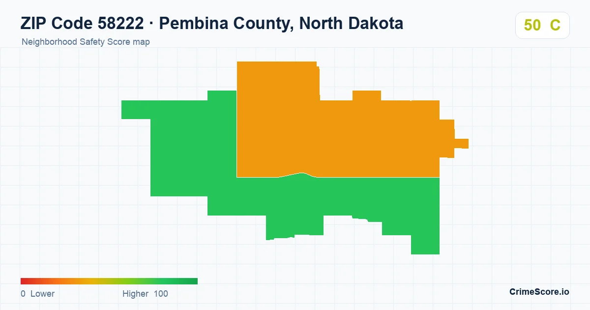 ZIP Code 58222 in Pembina County, North Dakota neighborhood Safety Score map