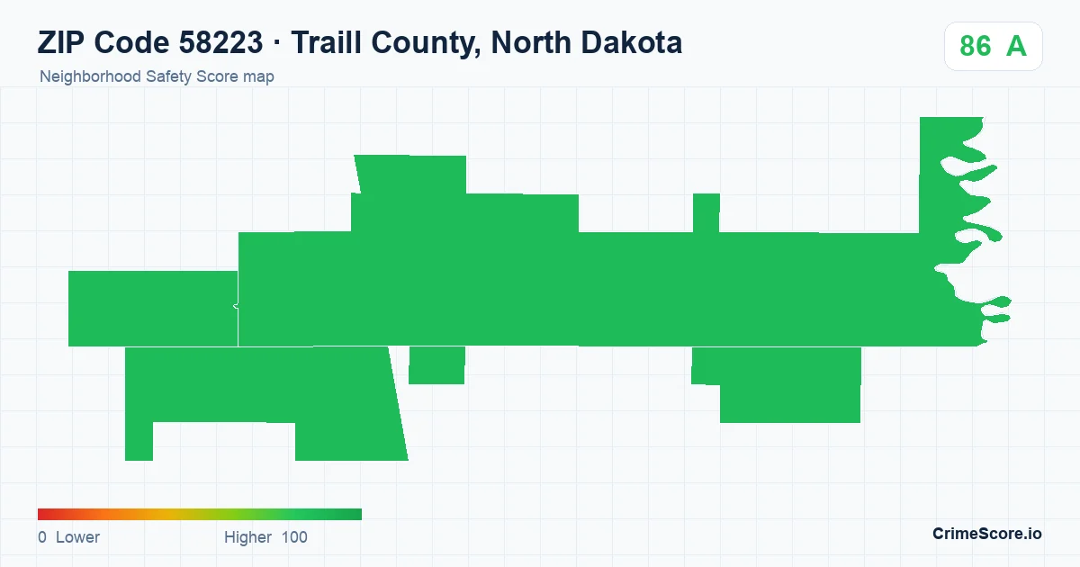 ZIP Code 58223 in Traill County, North Dakota neighborhood Safety Score map