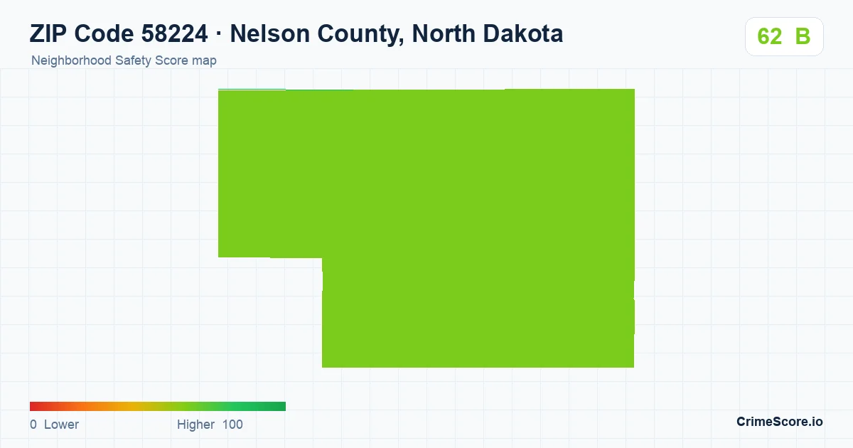 ZIP Code 58224 in Nelson County, North Dakota neighborhood Safety Score map