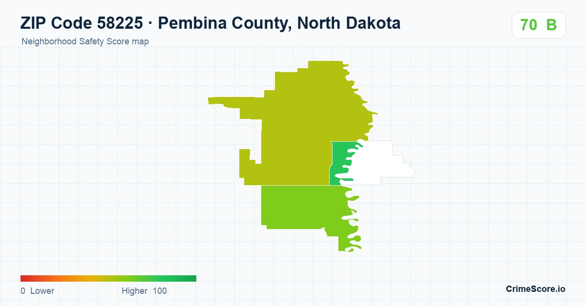 ZIP Code 58225 in Pembina County, North Dakota neighborhood Safety Score map