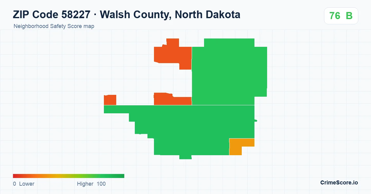 ZIP Code 58227 in Walsh County, North Dakota neighborhood Safety Score map