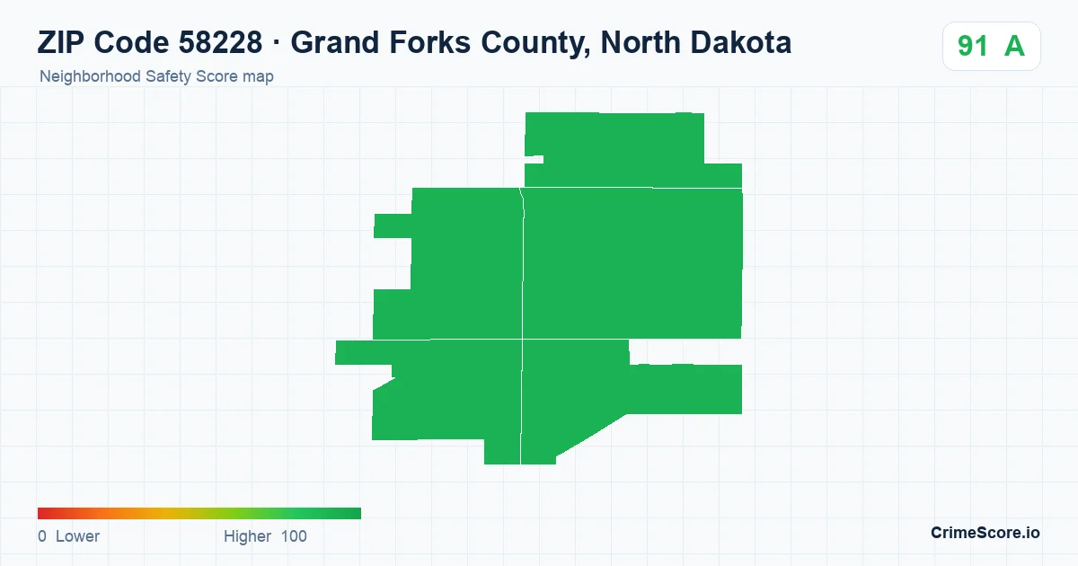 ZIP Code 58228 in Grand Forks County, North Dakota neighborhood Safety Score map