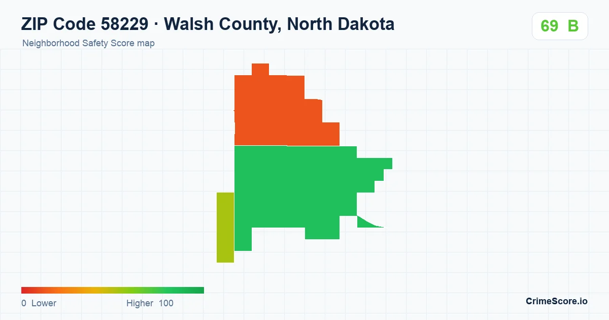 ZIP Code 58229 in Walsh County, North Dakota neighborhood Safety Score map