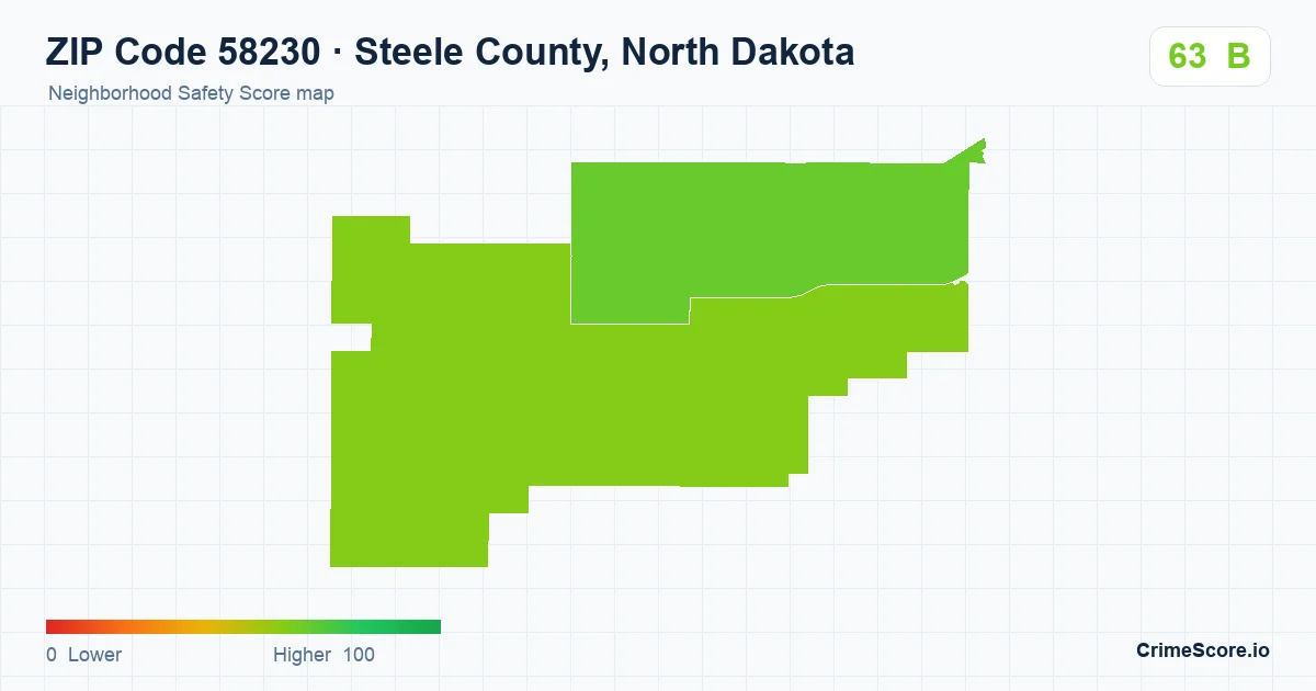 ZIP Code 58230 in Steele County, North Dakota neighborhood Safety Score map
