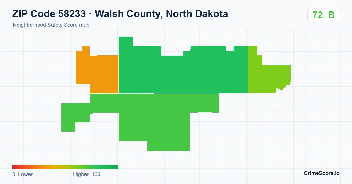 ZIP Code 58233 in Walsh County, North Dakota neighborhood Safety Score map