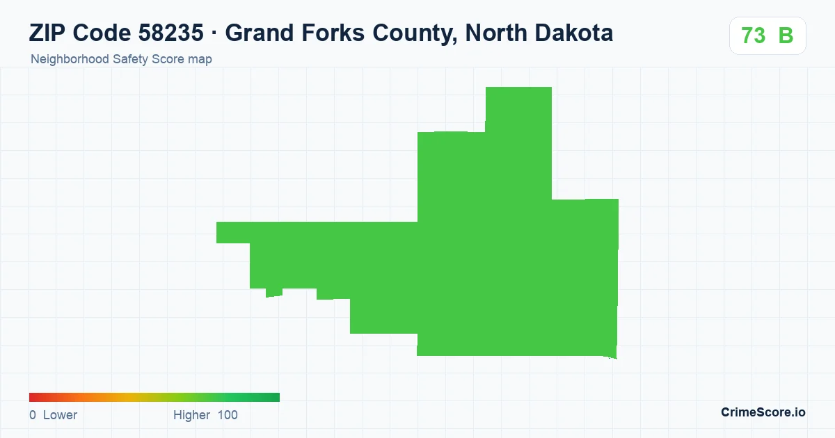 ZIP Code 58235 in Grand Forks County, North Dakota neighborhood Safety Score map