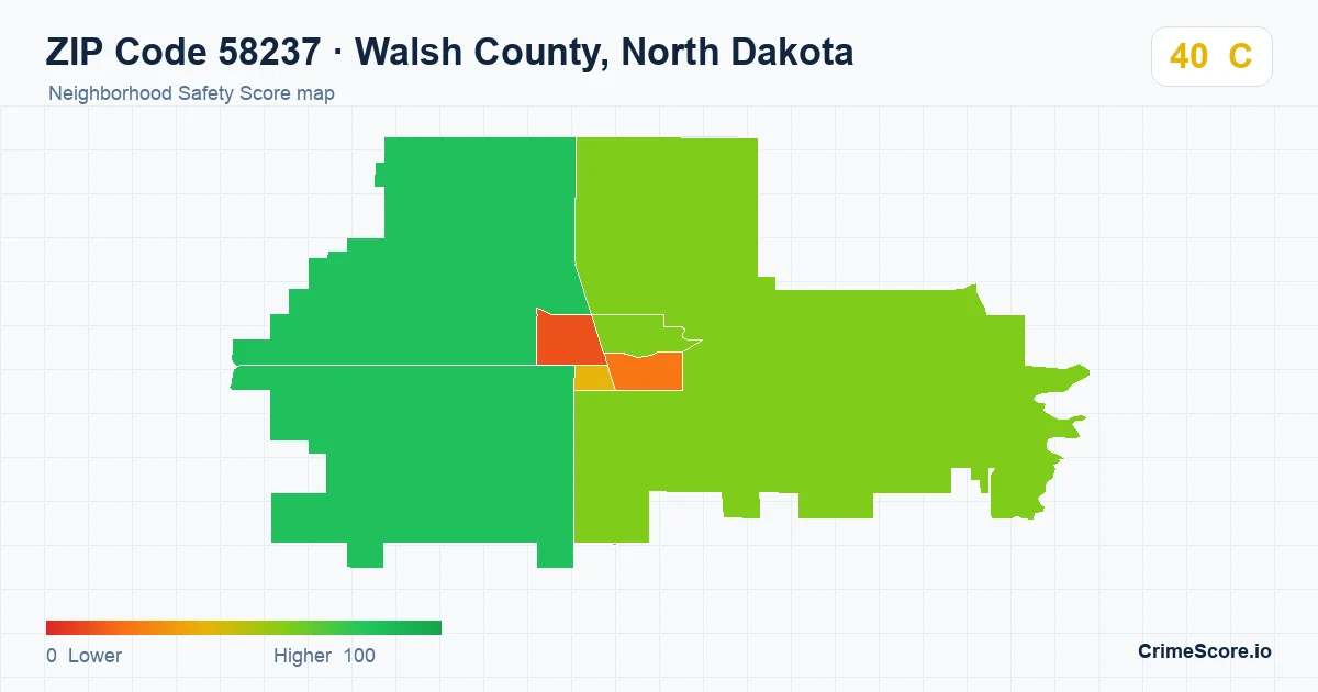 ZIP Code 58237 in Walsh County, North Dakota neighborhood Safety Score map