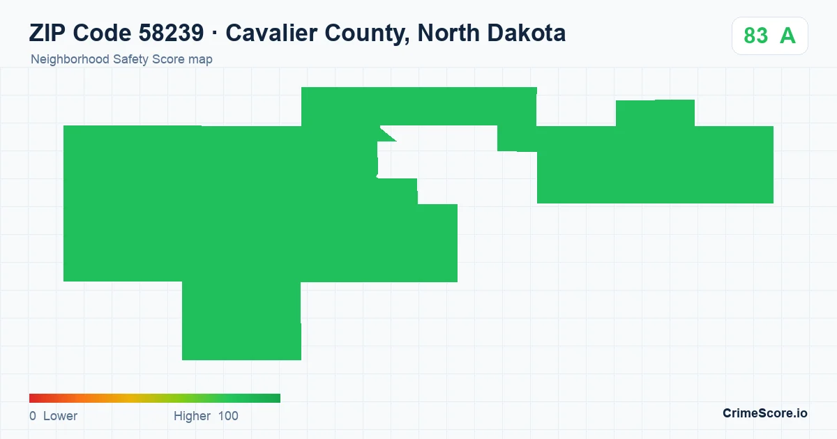 ZIP Code 58239 in Cavalier County, North Dakota neighborhood Safety Score map