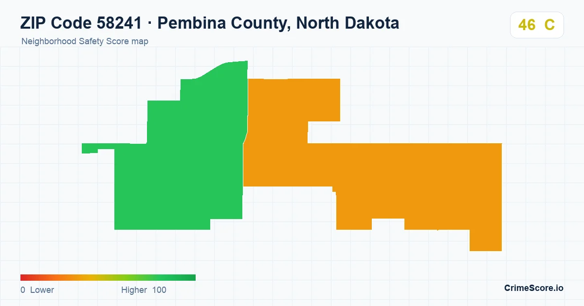 ZIP Code 58241 in Pembina County, North Dakota neighborhood Safety Score map
