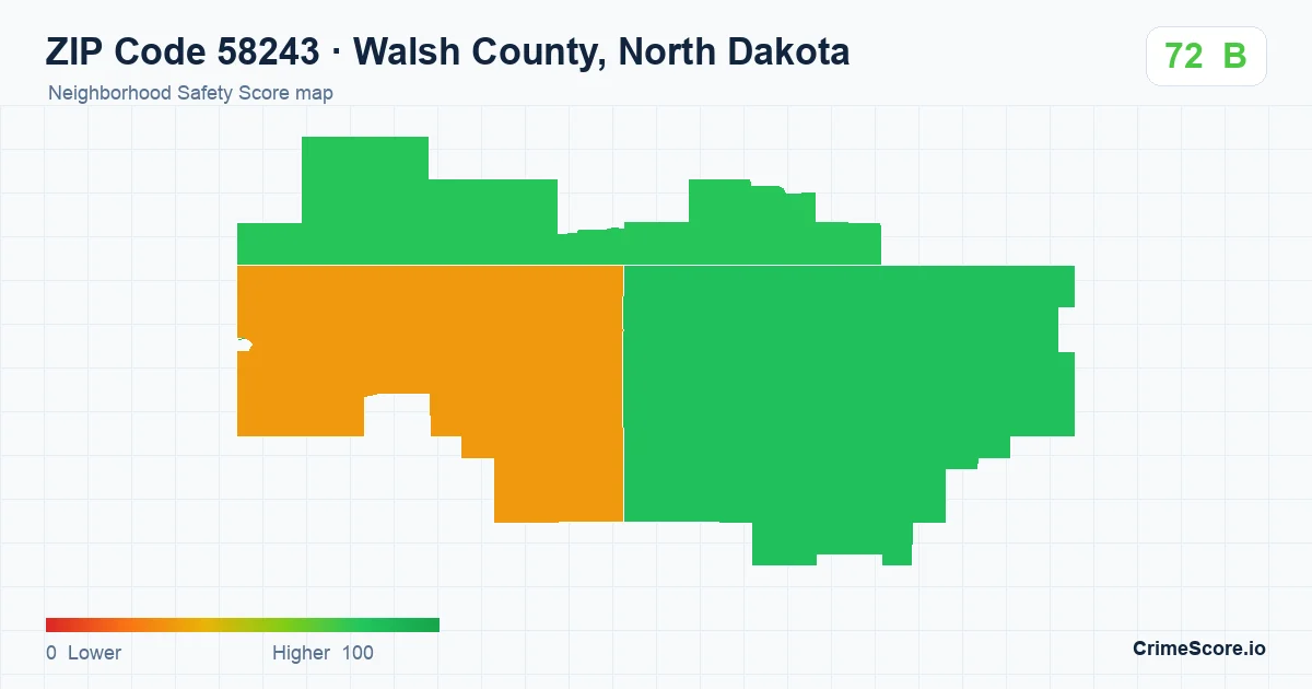 ZIP Code 58243 in Walsh County, North Dakota neighborhood Safety Score map