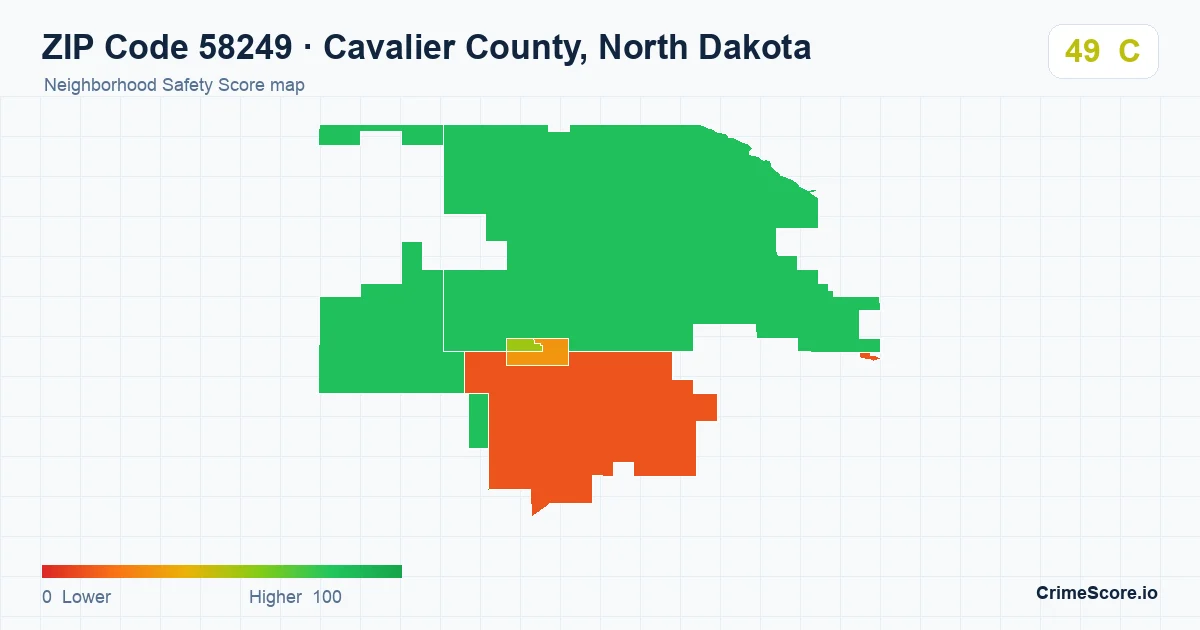 ZIP Code 58249 in Cavalier County, North Dakota neighborhood Safety Score map