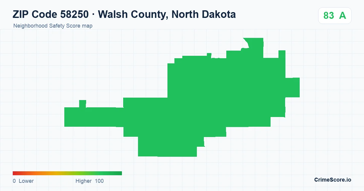 ZIP Code 58250 in Walsh County, North Dakota neighborhood Safety Score map