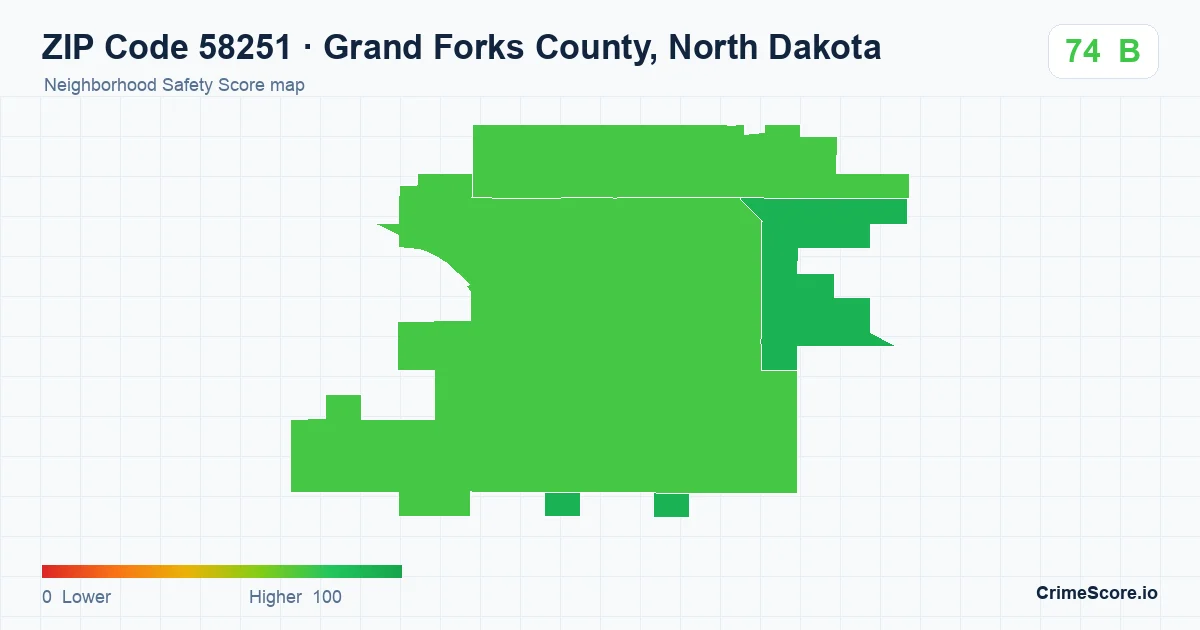 ZIP Code 58251 in Grand Forks County, North Dakota neighborhood Safety Score map