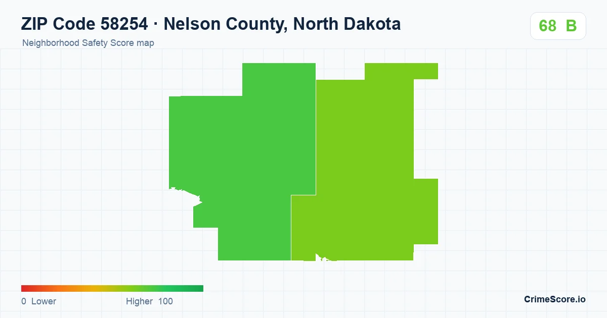 ZIP Code 58254 in Nelson County, North Dakota neighborhood Safety Score map