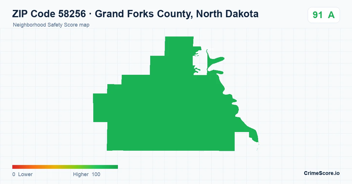ZIP Code 58256 in Grand Forks County, North Dakota neighborhood Safety Score map