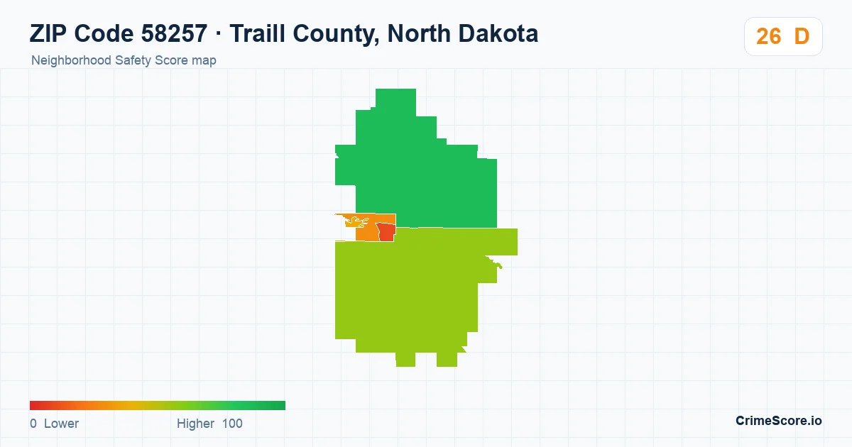 ZIP Code 58257 in Traill County, North Dakota neighborhood Safety Score map