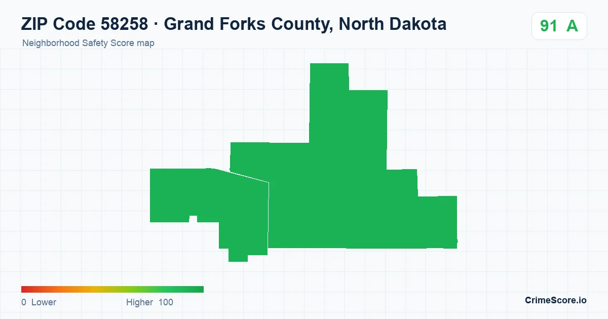 ZIP Code 58258 in Grand Forks County, North Dakota neighborhood Safety Score map