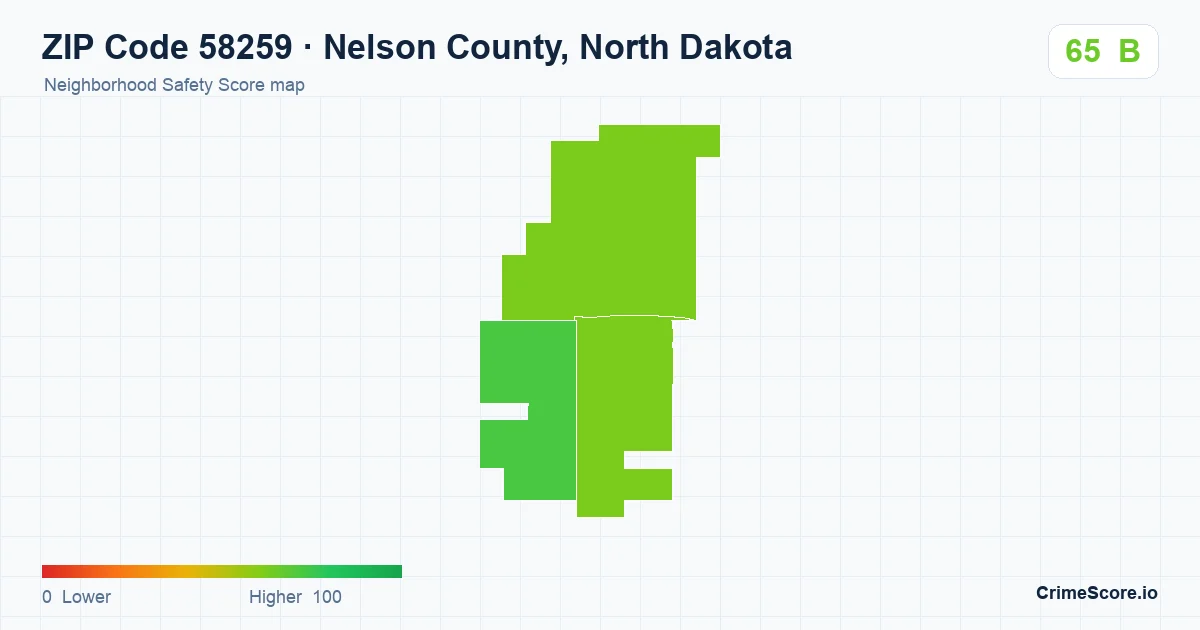 ZIP Code 58259 in Nelson County, North Dakota neighborhood Safety Score map